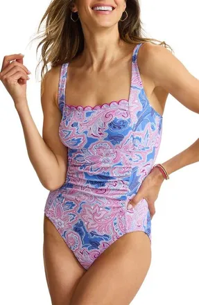 Tommy Bahama Island Cays Square Neck One-Piece Swimsuit in Paradiso Blu at Nordstrom, Size 16
