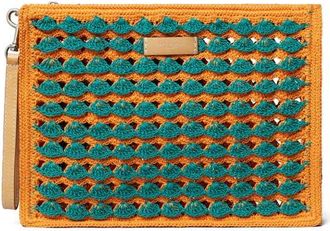 Tory Burch Ella Hand Crochet Wristlet in Teal/Tan at Nordstrom