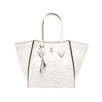 Ermanno Scervino Handbags, female, White, Size: ONE SIZE Large Floral-Embroidered Leather Tote Bag