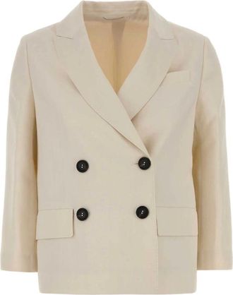 Brunello Cucinelli Fluid Twill Blazer - Dames - Blazers - Wit - L - Linnen - Jassen