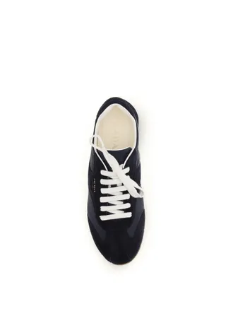 Prada Mens Sneakers Suede And Fabric Blue Lace-Up Shoes Flat