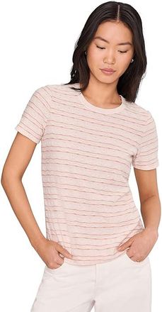 Liverpool L.A. Short Sleeve Crew Neck Knit T-Shirts With Rib Trim Womens Clothing Pink Wavy Stripe : MD, Nylon/Polyester/Viscose