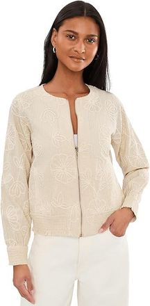 Liverpool L.A. Petite Long Sleeve Collarless Jacket with Smocking Womens Jacket Pale Sand Stripe : PXS, Cotton