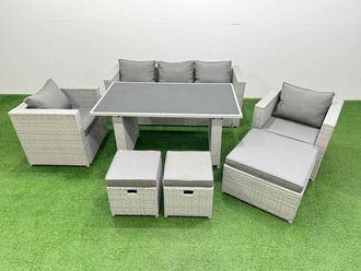 Fimous Patio Garden Furniture Sets with Dining Table 3 Stool in Light Grey