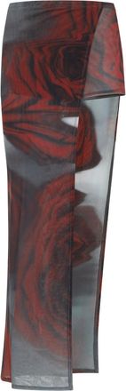 Jean Paul Gaultier Womens Blurry Roses Asymmetric Midi Skirt - Dark Red Nylon - Size Small