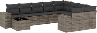 vidaXL Set De Sof&aacute;s De Jard&iacute;n 10 Pzas Con Cojines Rat&aacute;n Sint&eacute;tico Gris Vidaxl