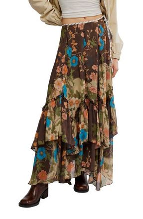 Free People Palermo Villa Chiffon Maxi Skirt in Brown Combo at Nordstrom, Size 12
