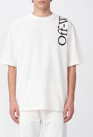 Off-white T-shirt girocollo in misto cashmere con logo a contrasto e spalle cadute