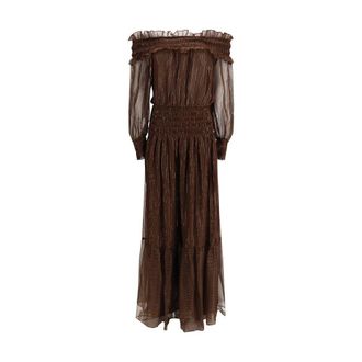 Self Portrait Brown Silk Long Womens Dress