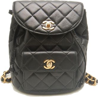 Chanel Matelasse Black Leather Backpack (Pre-Owned)