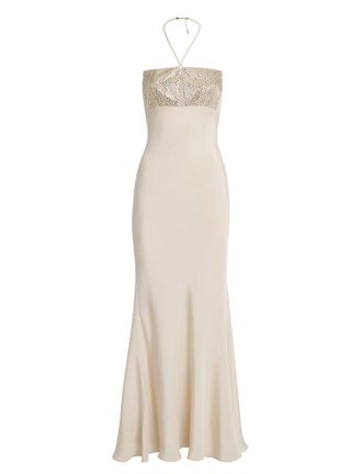 Roland Mouret Silk Embellished Halterneck Maxi Dress Size S