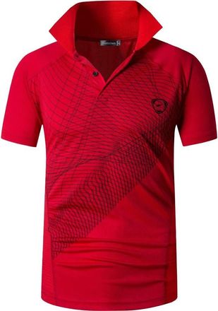 Jeansian Mens Short Sleeve Polo T-Shirts Wicking Breathable Running Training Sports Tee Tops LSL244 Red XL