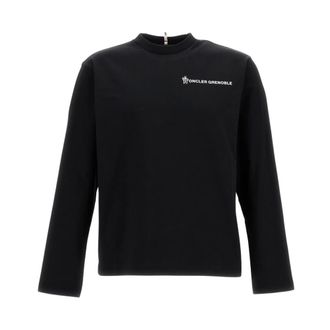 Moncler Long Sleeve Tops, male, Black, Size: S Maglietta girocollo con rifinitura a costine