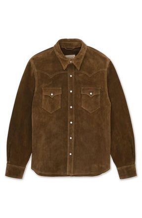 Fortela Ranch Texan Suede Leather Shirt in Brown at Nordstrom, Size 46 Eu