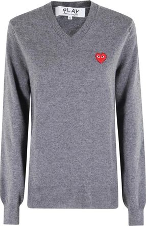 Comme Des Gar&ccedil;ons Gebreide Trui met Strass Embleem - Heren - V-hals truien - Grijs - M - Truien & Vesten