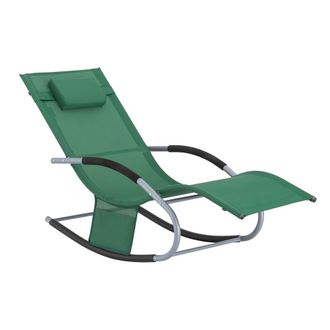SoBuy Tumbona Mecedora Con Almohada Y Bolsillo Lateral Estructura De Hierro Malla Transpirable Teslin C&oacute;modo Soporta Hasta 150 Kg Color Verde Oscuro 63 X 15