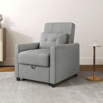 HOMCOM Folding Chair Bed, Fold Out Bed with Pillow & Side Pockets in Light Grey
