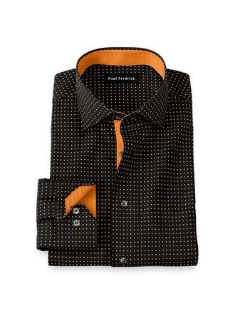 Paul Fredrick Comfort Stretch Non-iron Dot Dress Shirt With Contrast Trim