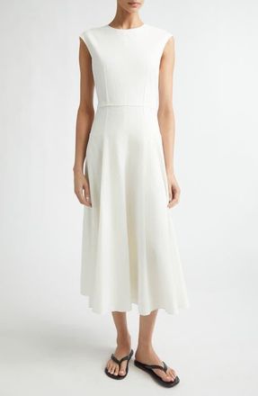 Nellie Partow Leroy Stretch Linen & Cotton Blend Crinkle Dress in Ivory at Nordstrom, Size 12