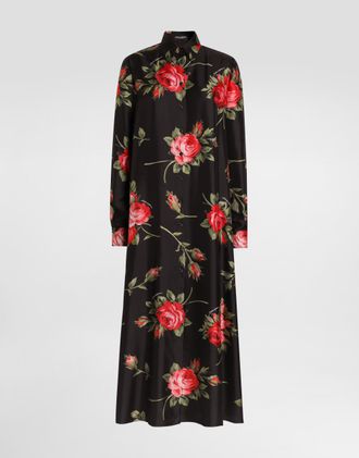 Dolce & Gabbana Rose Bouquet-print Long Twill Dress - Woman Dresses Multicolor 36