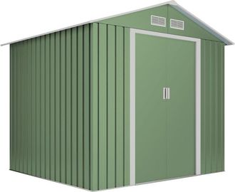 Wasabi Wasabi - Caseta Jardín Exterior 5,27m2 Light Green - Puerta Corredera Doble - Cobertizo metálico de almacenamiento