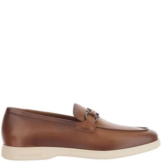 Ferragamo Light Brown Hook Detail Leather Loafers