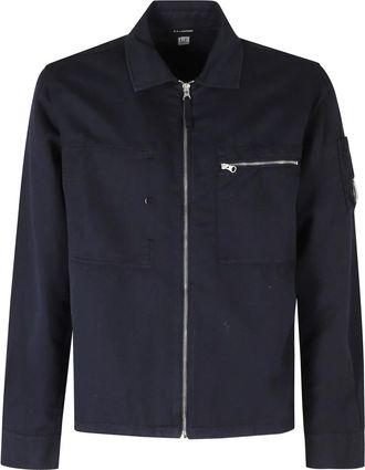C.P. Company Overshirt van katoen/linnen - Heren - Zomerjassen - Blauw - S - Katoen - Jassen