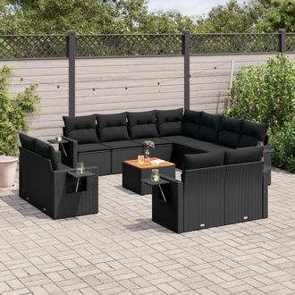 vidaXL Set De Sof&aacute;s De Jard&iacute;n 12 Piezas Cojines Rat&aacute;n Sint&eacute;tico Negro Vidaxl