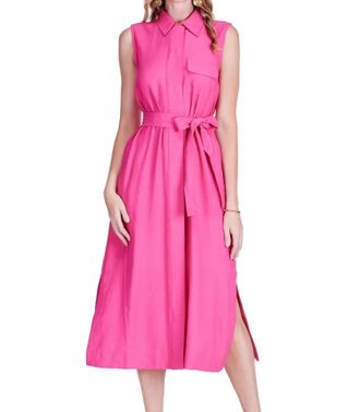 Jade Yoga Womens Pocket Slit Midi Shirtdress In Fuchsia