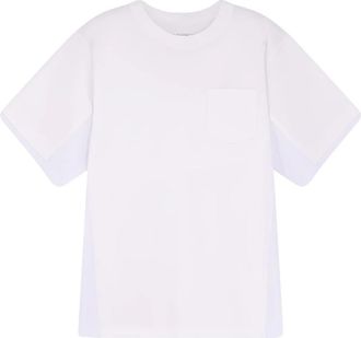 sacai Oversized T-shirt met Gestikte Ronde Hals - Heren - T-shirts - Wit - L - Katoen - Tops