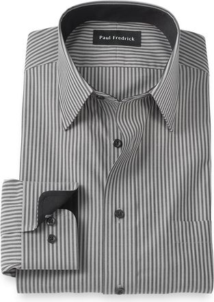 Paul Fredrick Tailored Fit Non-iron Cotton Stripe Dress Shirt With Contrast Trim