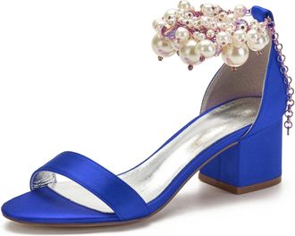 Miyoopark Comfortable Wedding Shoes for Women Block Low Heel Evening Sandals M536 Royal Blue UK 5.5