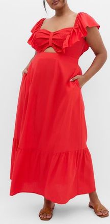 City Chic Alora Flutter Sleeve Cutout Maxi Dress in Tigerlilly at Nordstrom, Size Xxl