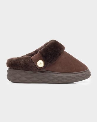 Jimmy Choo London Suede and Shearling Maxi-Sole Flat Mules