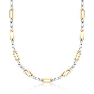 Ross-Simons Sterling Silver and 18kt Gold Over Sterling Paper Clip Link Necklace