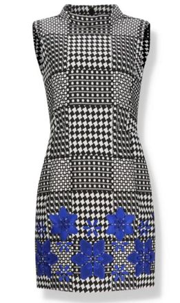 Alexander McQueen Black and White Check Mini Dress with Floral Embroidery Size 38
