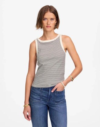 Madewell Womens Madewell Brightside Tank Top Lighthouse Striped Cotton Ribbed RED1228