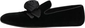 Dolce & Gabbana Black Suede Cotton Rose Slip On Loafers Mens Shoes