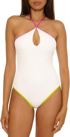 Trina Turk Maori Colorblock Binding One-Piece Swimsuit in White/Multi at Nordstrom, Size 10