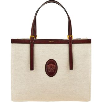 Versace Large Rivi&egrave;re Canvas Tote in Beige Palisandro/Gold at Nordstrom