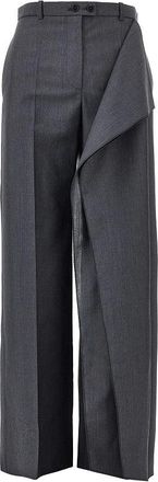 Jil Sander Fil-&agrave;-Fil wollen broek met gedrapeerd effect - Dames - Broeken - Grijs - Maat: XL Wol