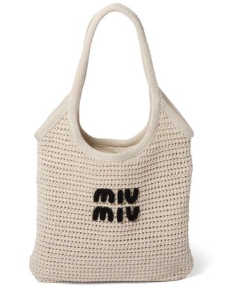 Miu Miu logo-embroidered interwoven tote bag - Neutrals