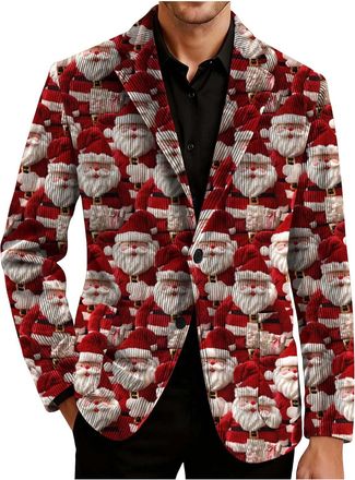 Generic Christmas Blazers for Men,Corduroy Ceremonial Blazer Single Breasted Blazer Novelty Xmas Graphic Blazers Mens Ugly Christmas Tree Printed Jackets Busi