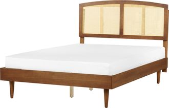 Beliani Cama Con Somier De Listones De Madera Clara De Caucho Con Cabecero Estilo R&uacute;stico Minimalista 140 X 200 Cm Varzy