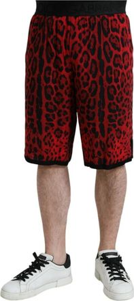Dolce & Gabbana Rode Luipaardprint Bermuda Shorts - Heren - Korte Broeken - Veelkleurig - S - Korte Broeken