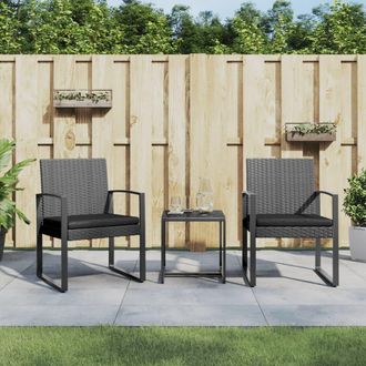 vidaXL Set Comedor Jard&iacute;n 3 Pzas Cojines Pp Aspecto Rat&aacute;n Gris Oscuro Vidaxl