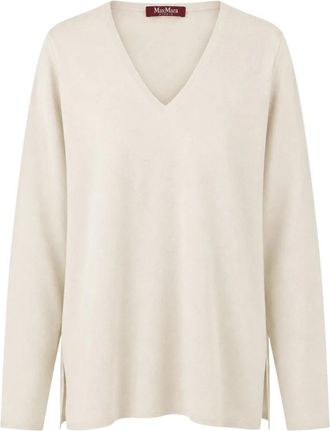 Max Mara V-hals Gebreid - Dames - V-hals truien - Beige - M - Polyester - Truien & Vesten