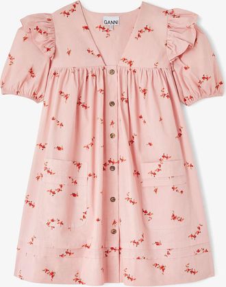 Ganni Pink Mini Dress in Cotton - Size 32 Organic