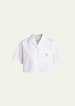 Versace Embroidered Pocket Cropped Poplin Shirt