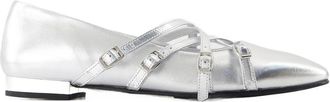 Carel Womens Eloise Ballerinas - Carel Leather Silver Calfskin Shoes Flat-Shoes